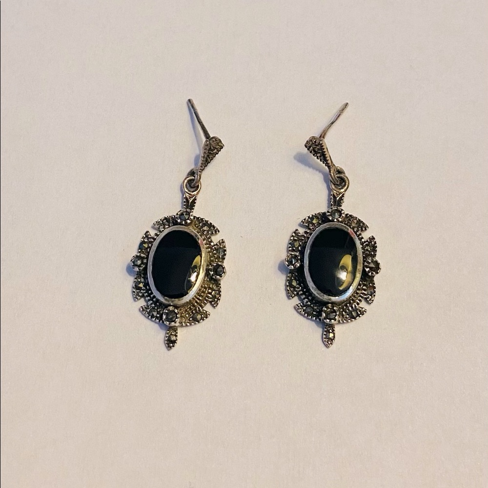 Vintage Earrings onyx and marcasite